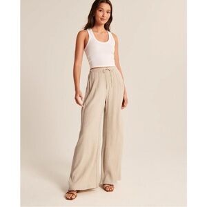 Abercrombie & Fitch | Womens Tan Viscose Crinkle Textured Pull-On Pant | Size S
